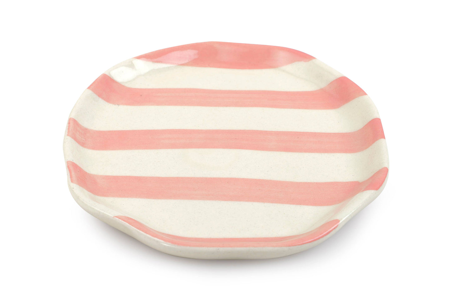 Ceramic Pink stripe plate, 6.3 x 6.3 Inches