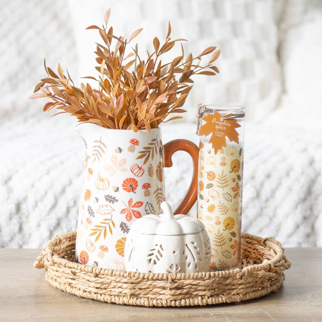 Autumn Leaves and Pumpkin Ceramic Fall Flower Jug