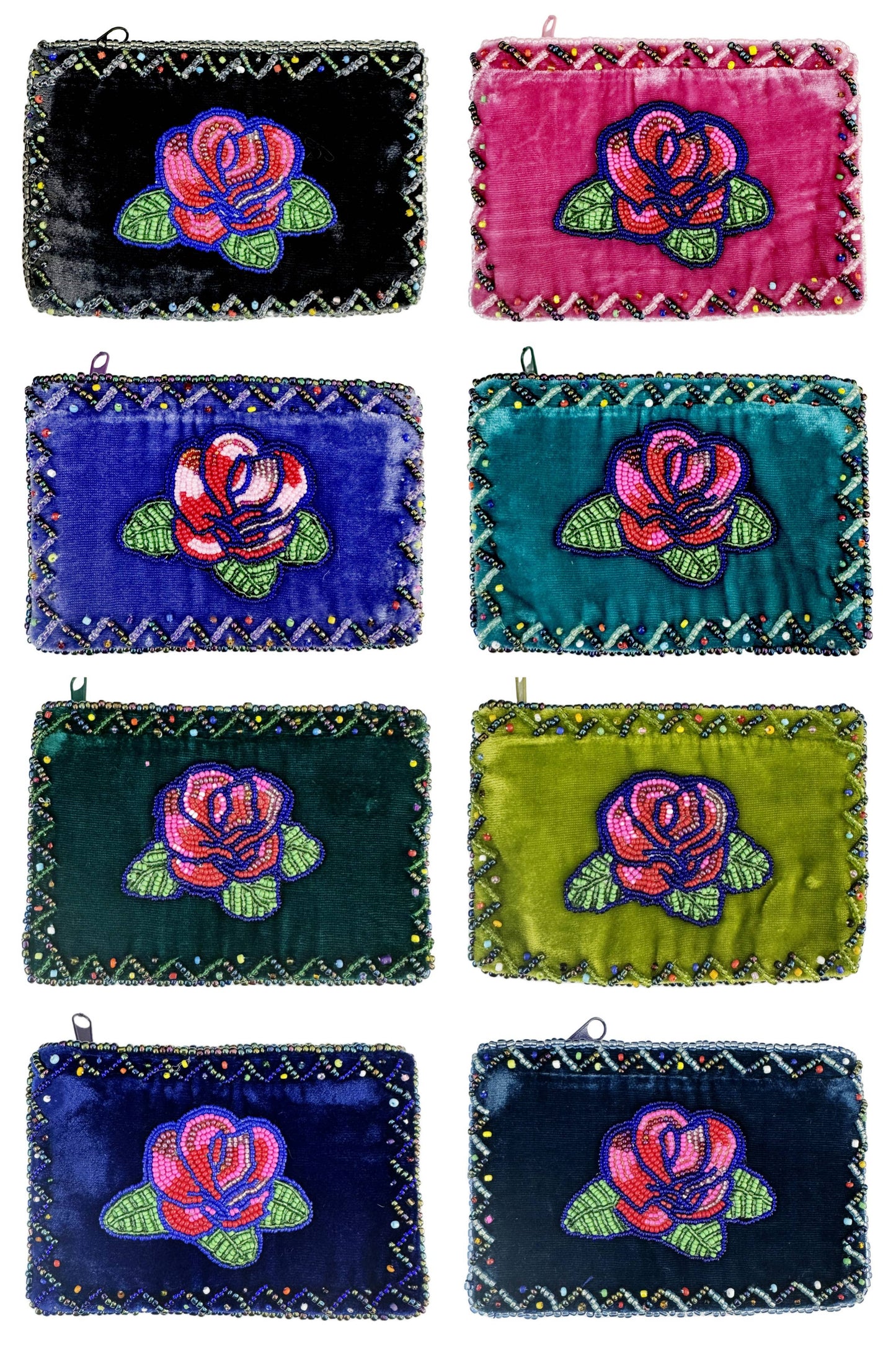 Rose Pattern Rectangle Velvet Coin Purse
