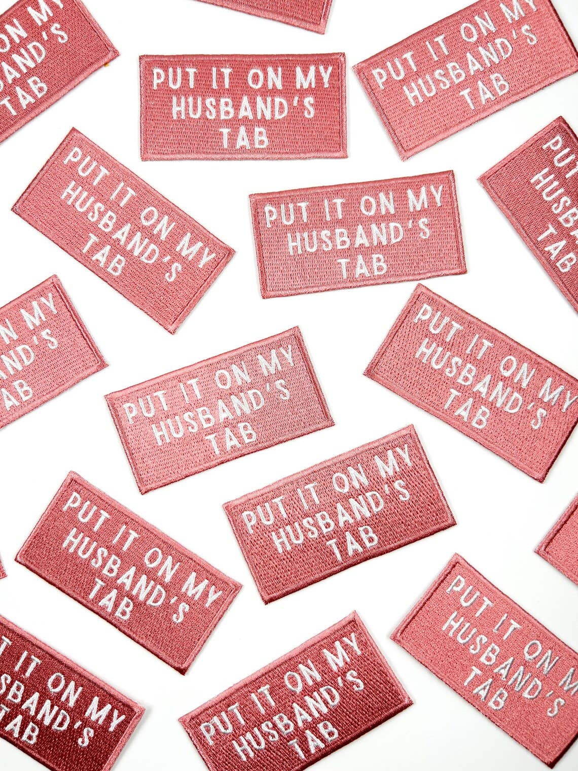 Pink Put It On My Husband's Tab Iron-On Patch Embroidered