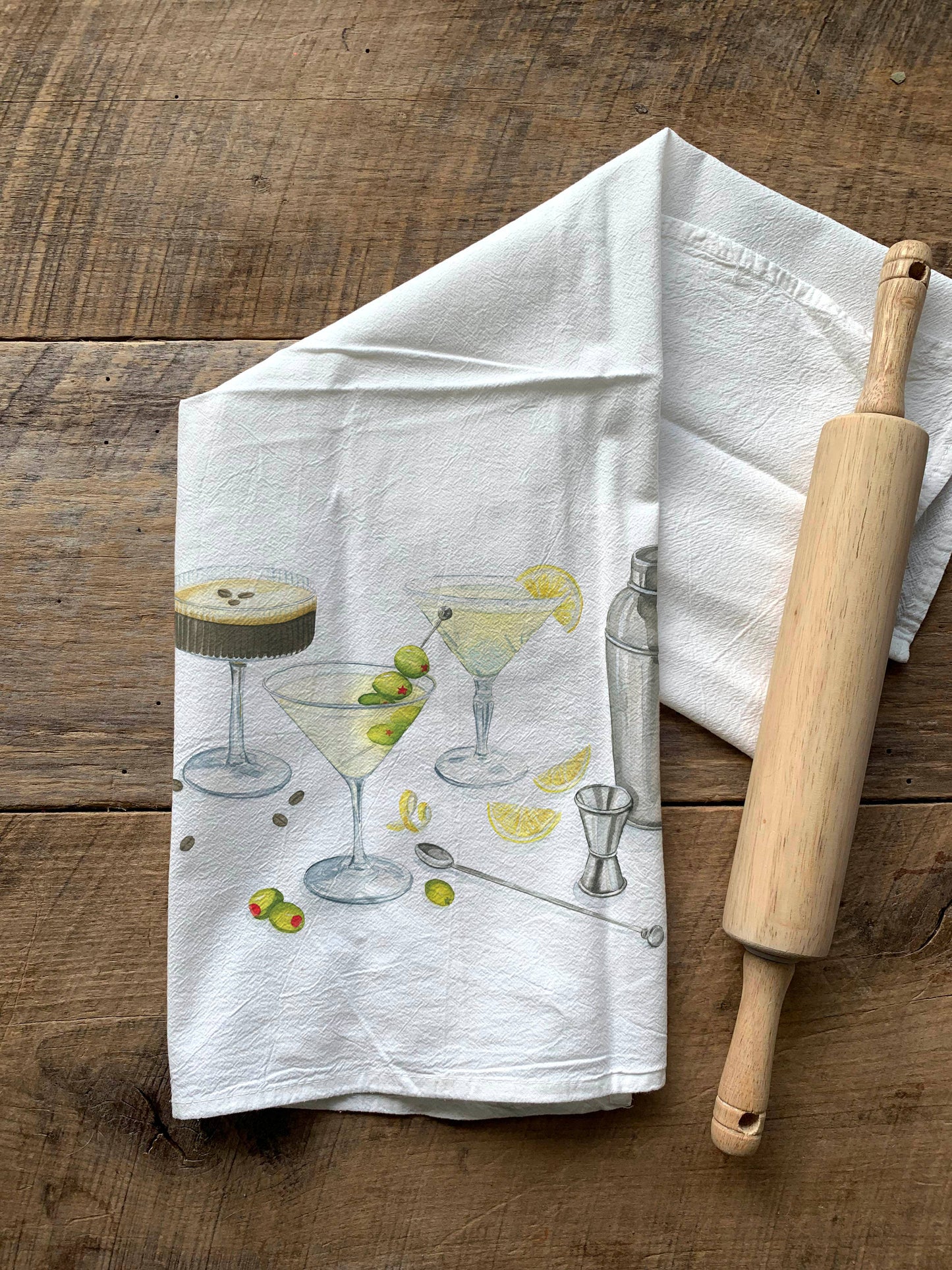 Martini Watercolor art Flour Sack Towel