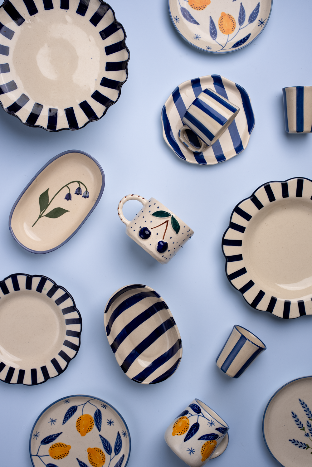 Ceramic Blue stripe plate, 6.3 X 6.3 Inches