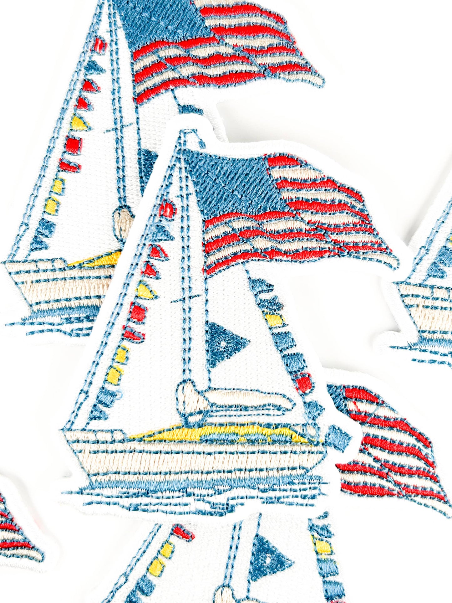 Sailboat Patch with American Flag | Nautical Embroidered
