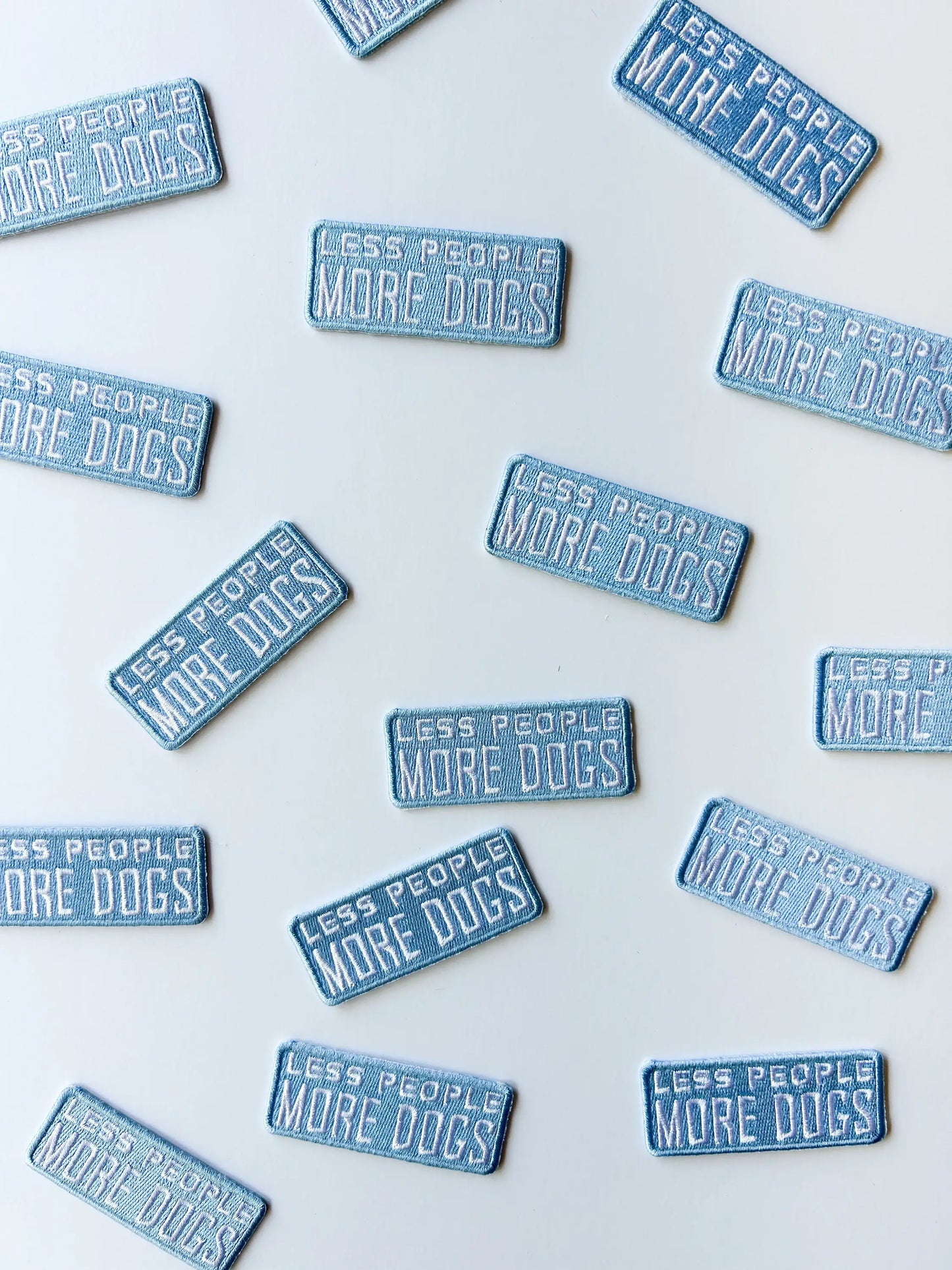 Less People More Dogs Light Blue Embroidered Iron On Patch