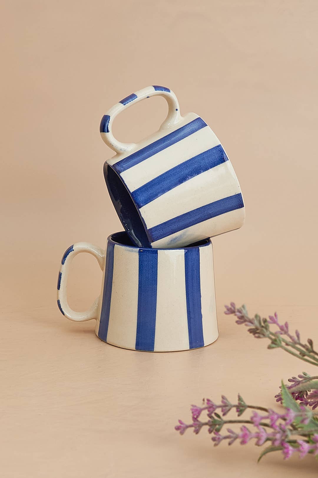 Ceramic Stripe Coffee cup- Dark Blue 220ml
