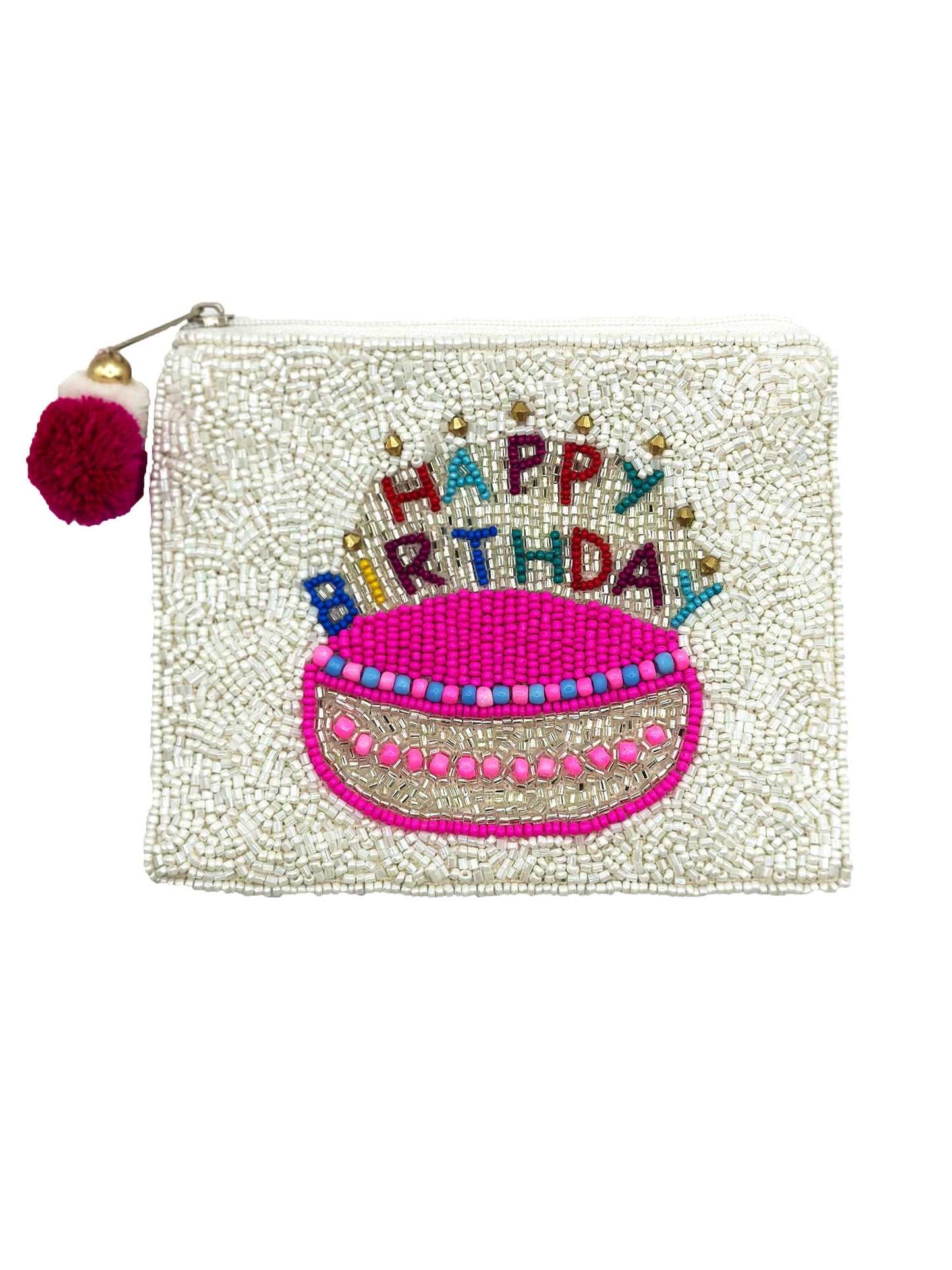 Happy Birthday Handmade Beaded Coin Purse