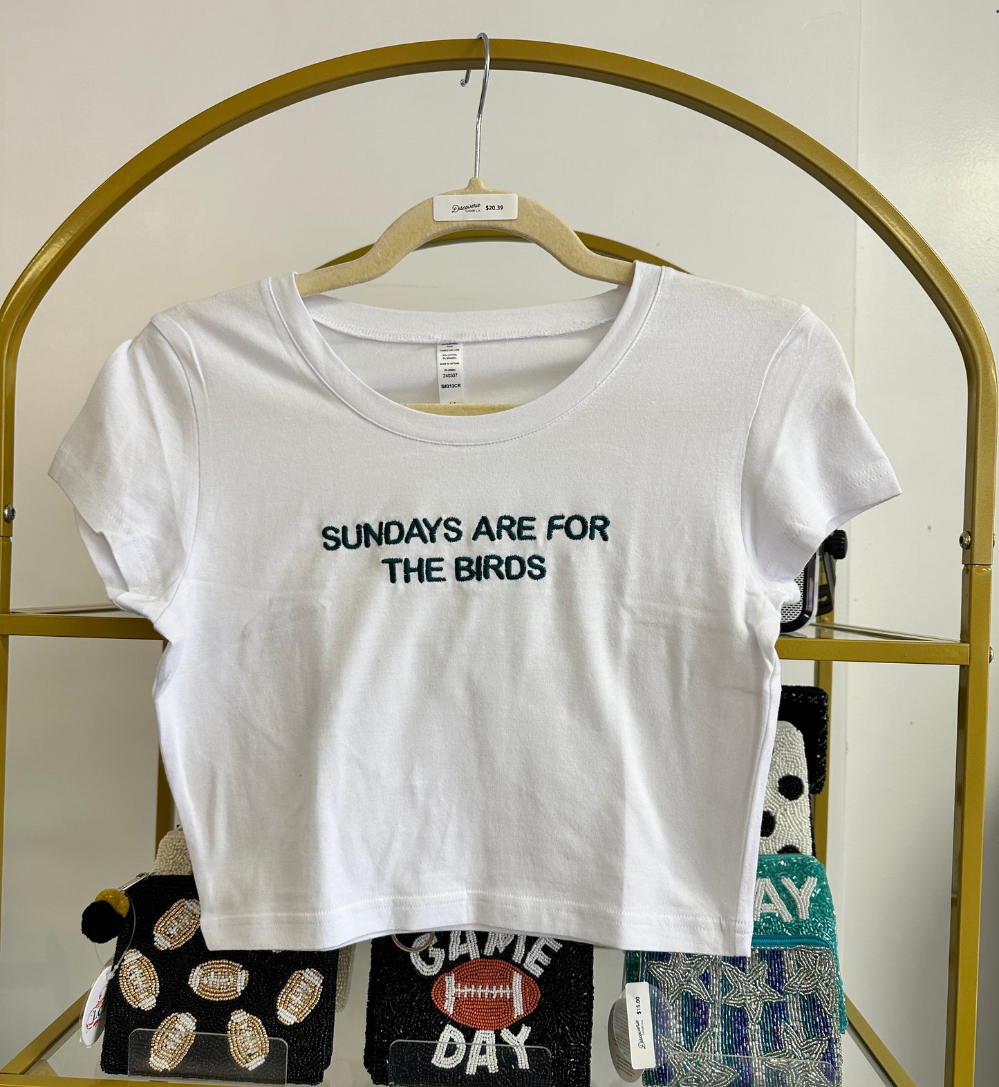 Sundays Are For The Birds Embroidered Cropped Tee