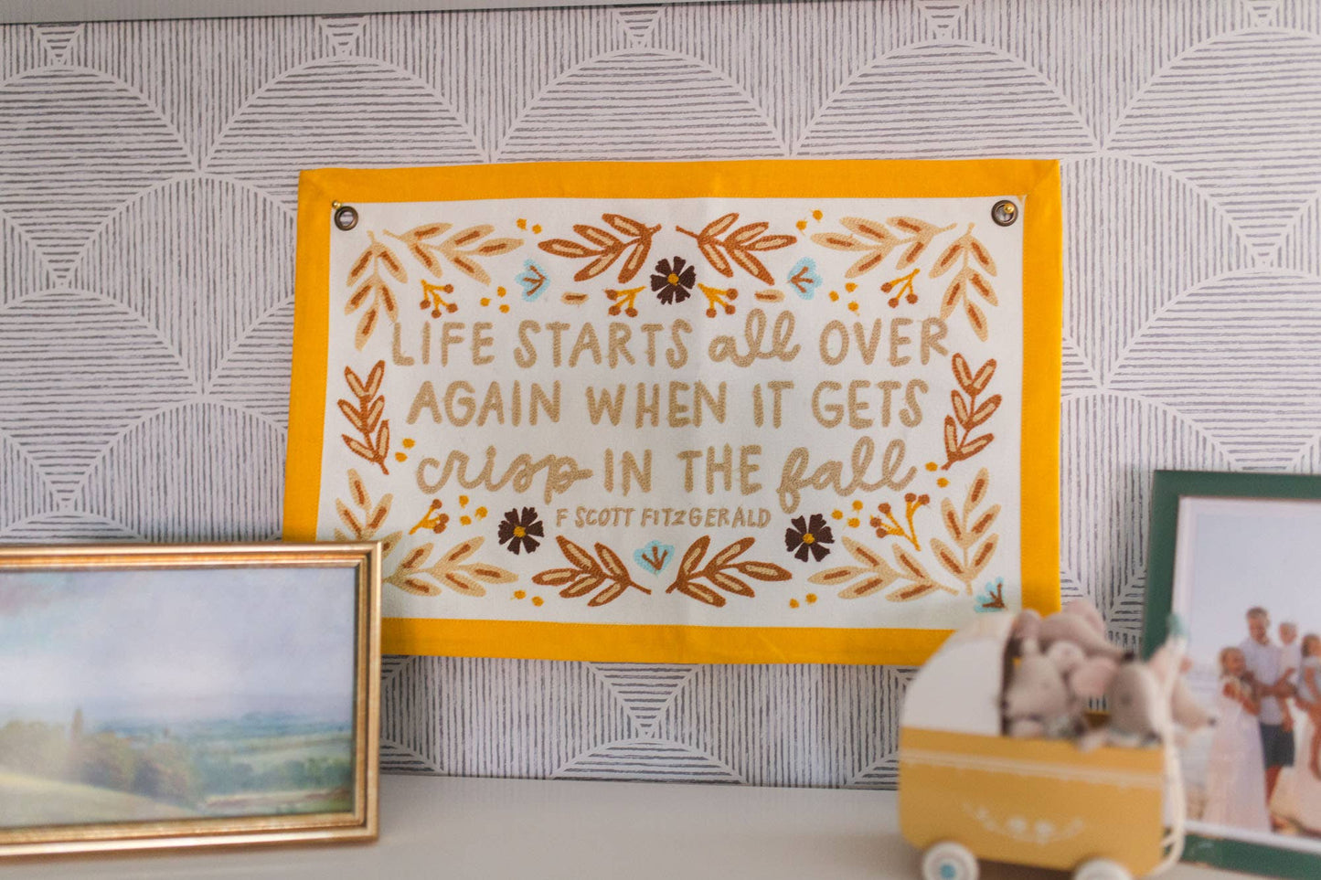 Life Starts in the Fall Embroidered Canvas Banner