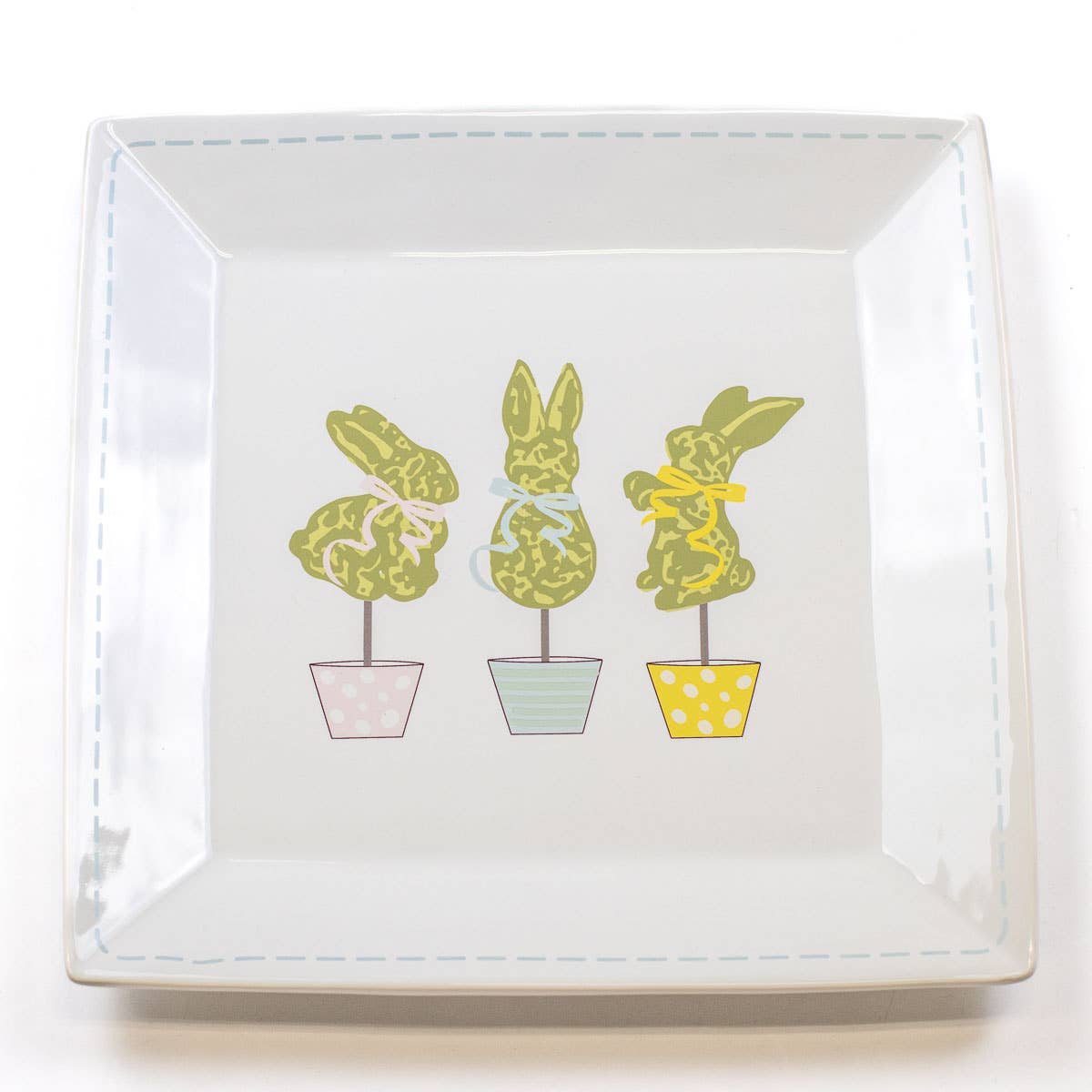 Easter Boxwood Bunny Topiary Platter White/Multi 11.5x11.5