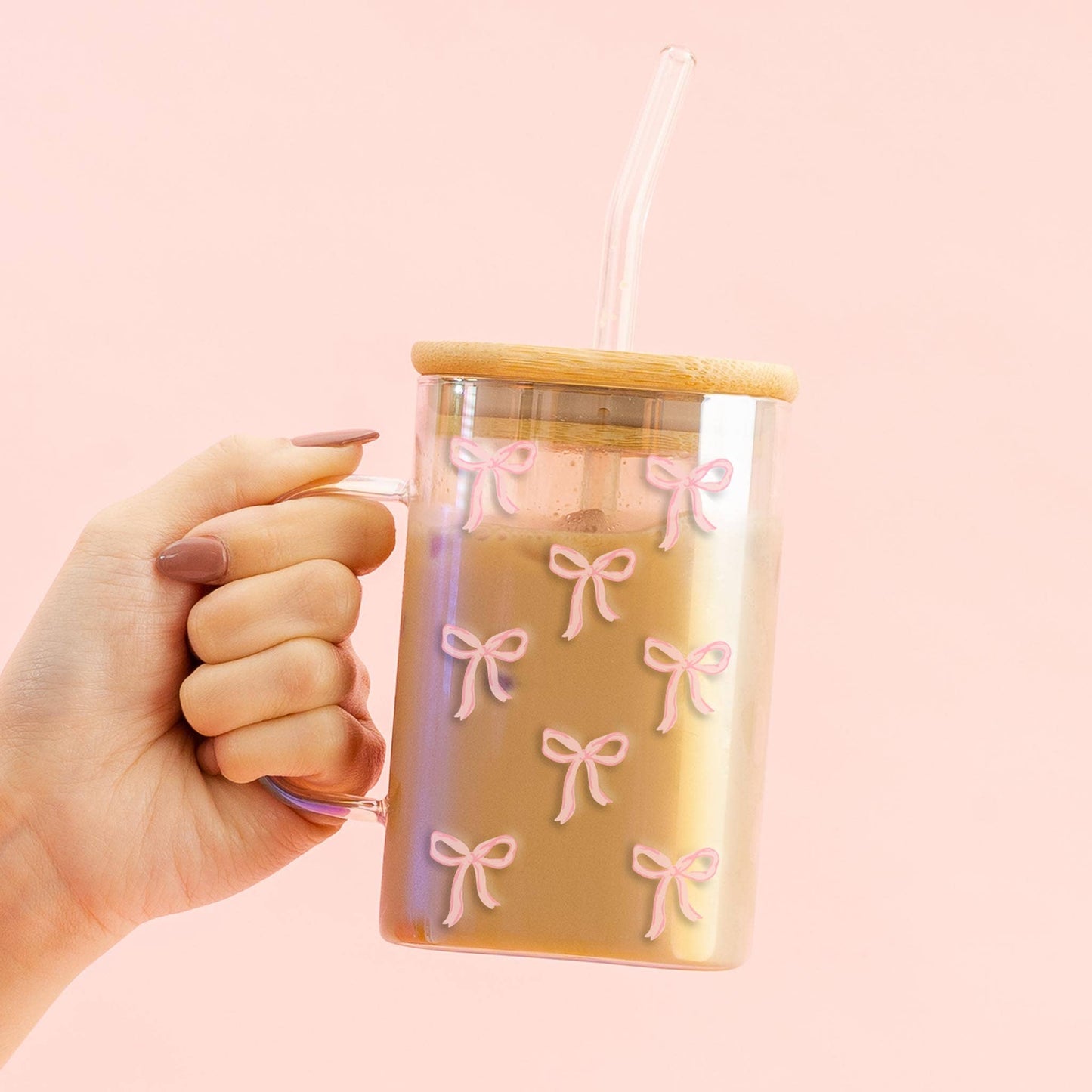 Square Glass Cup-Bows Pink