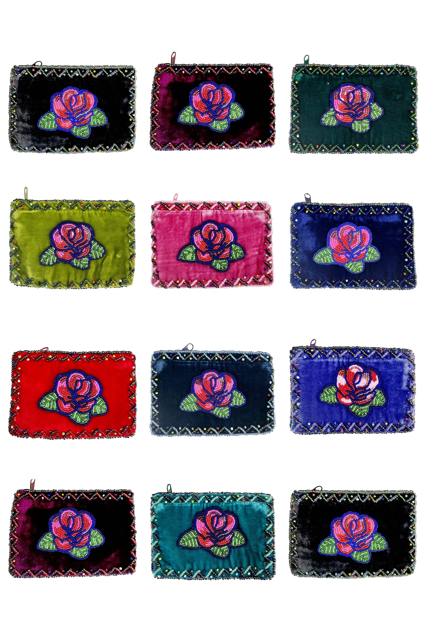 Rose Pattern Rectangle Velvet Coin Purse