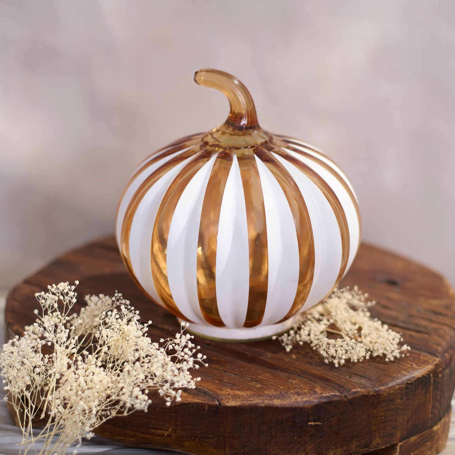 Glass Amber Stripe Pumpkin