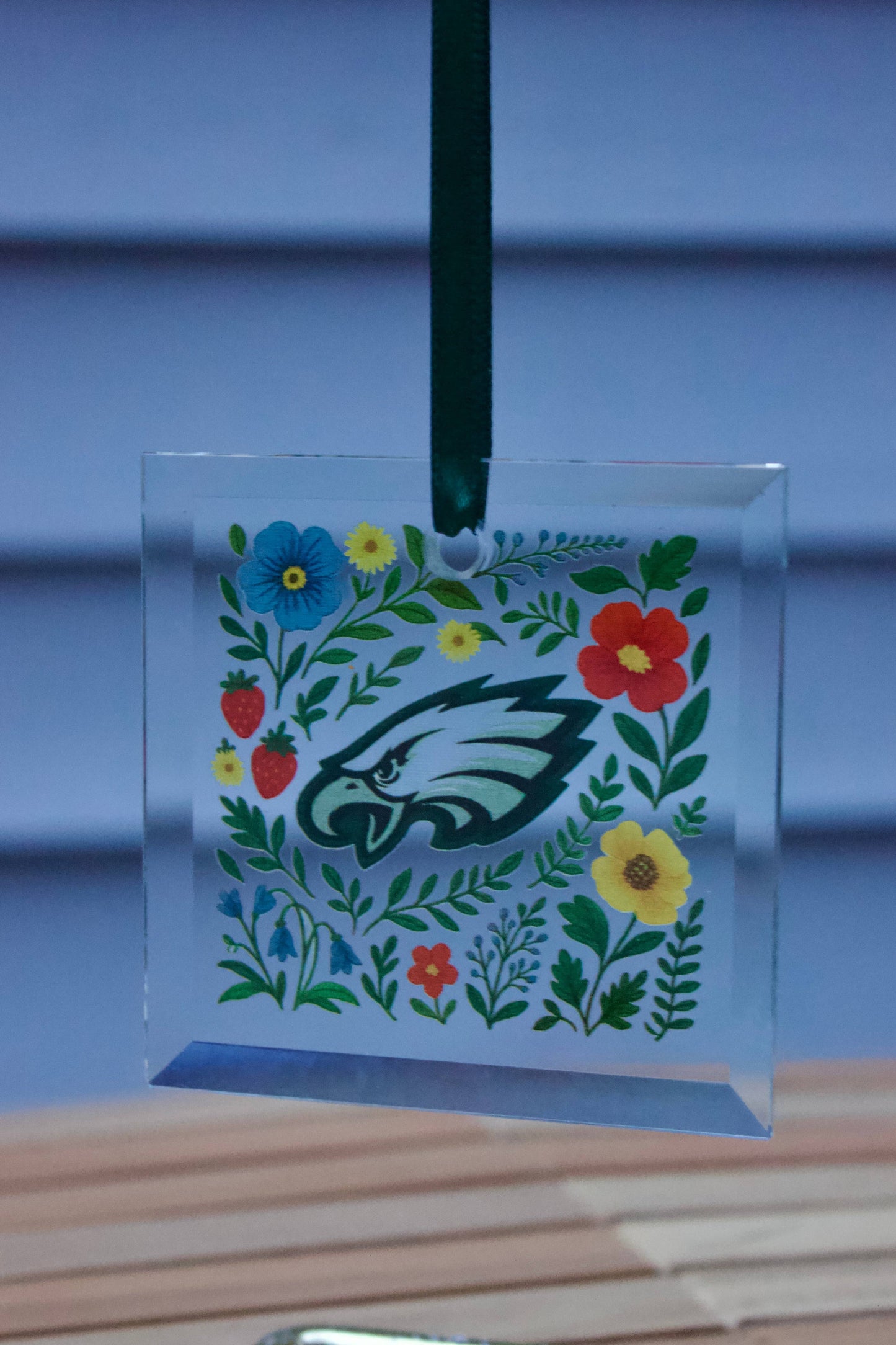 Floral Eagles Glass Ornament