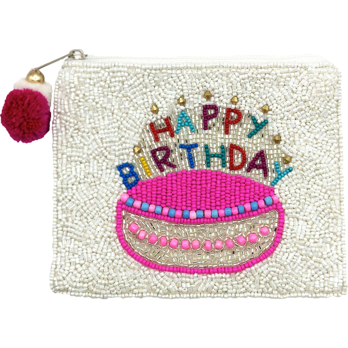 Happy Birthday Handmade Beaded Coin Purse