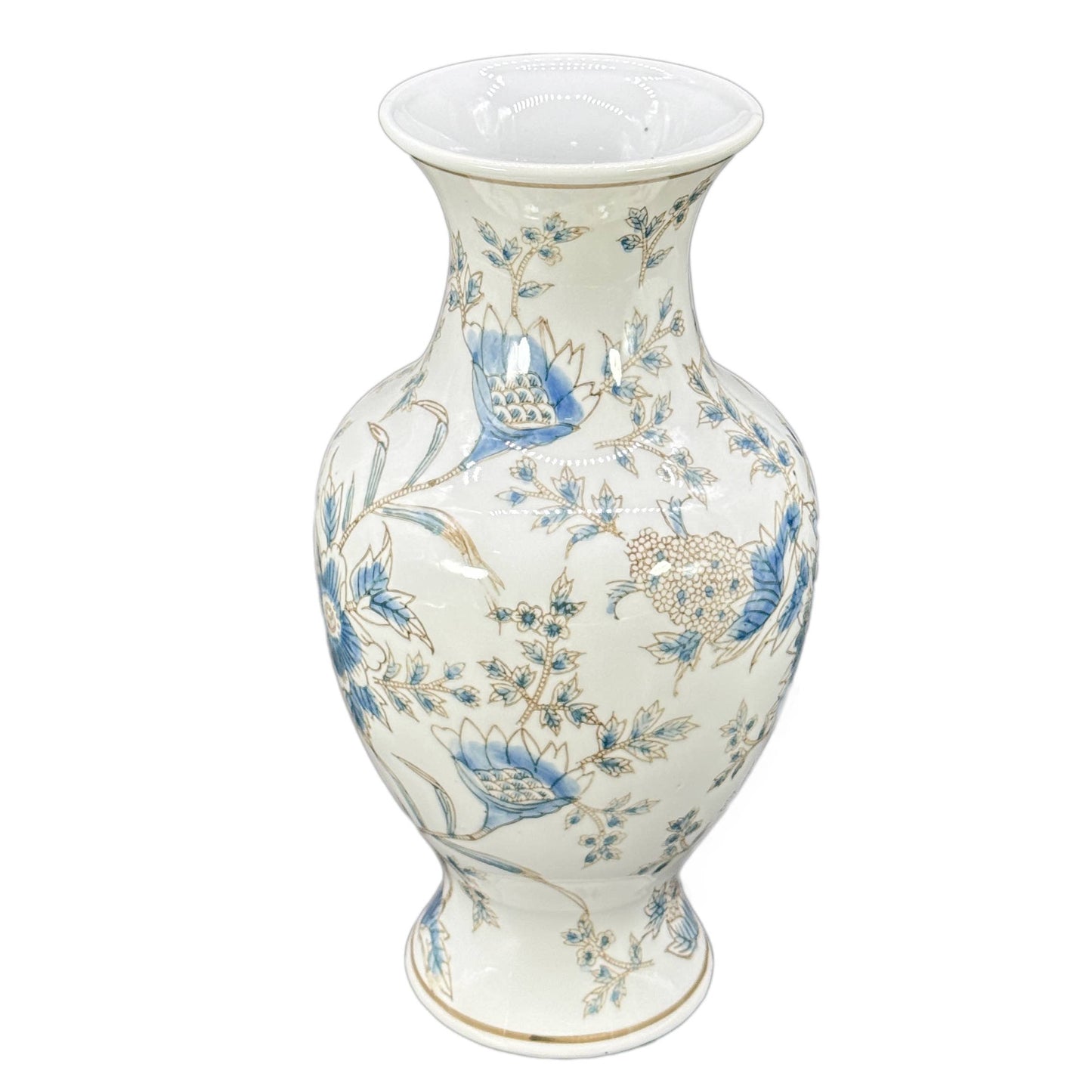 White and Blue Chinoiserie Indoor Ceramic Vase 14"