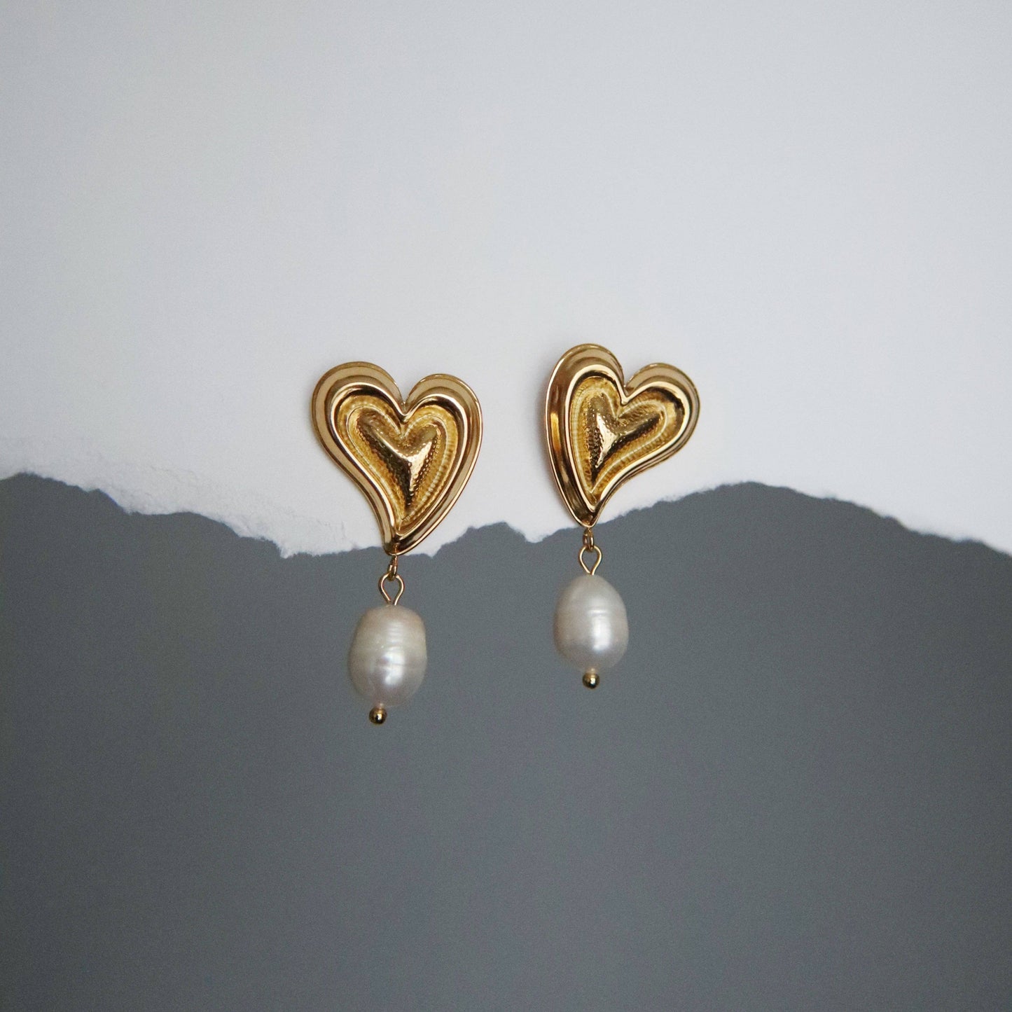 Pearl Drop Heart Earrings