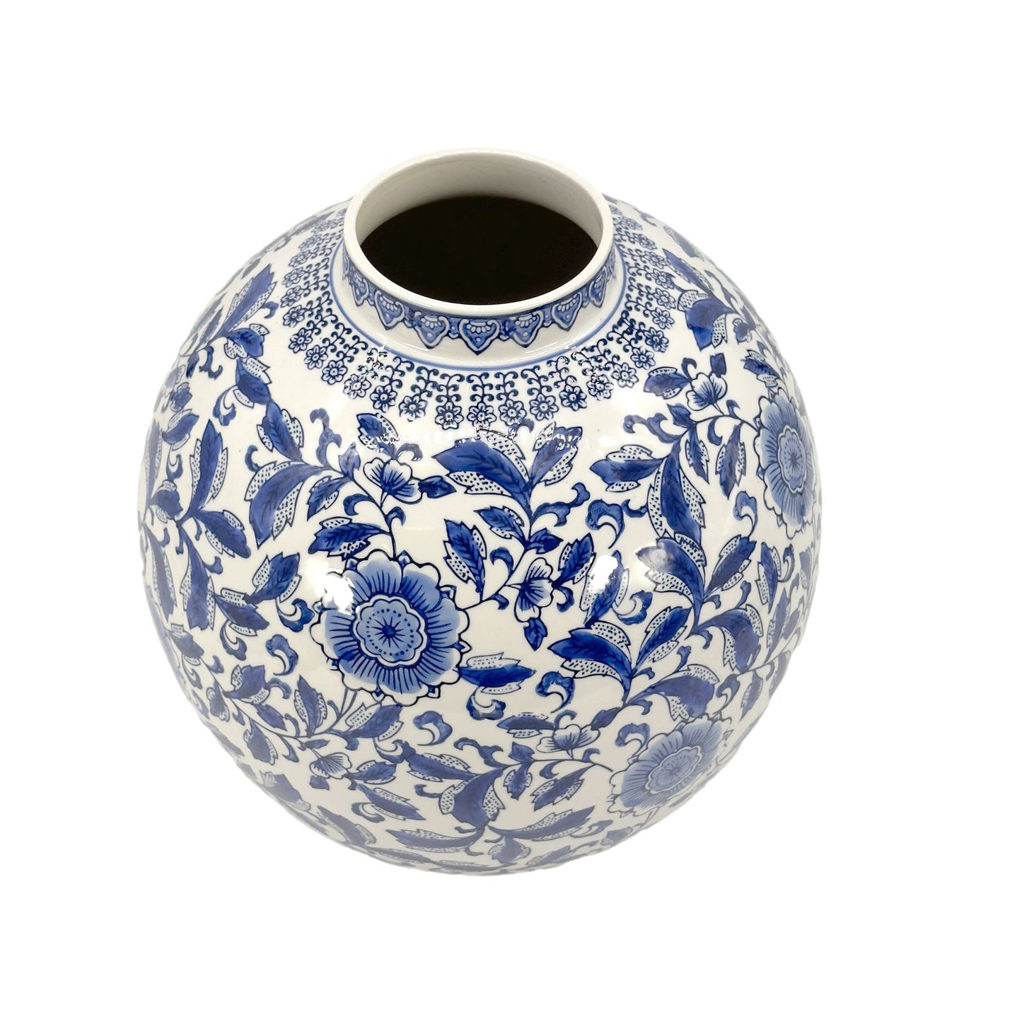 12" Dia Ceramic Globe Chinoiserie Vase Flowers & Home Decor
