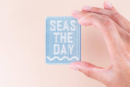 Seas The Day Embroidered Iron-On Patch Beach Nautical Coast