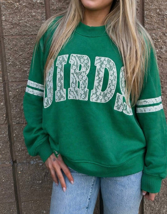 Birds Lace Appliqué Mockneck