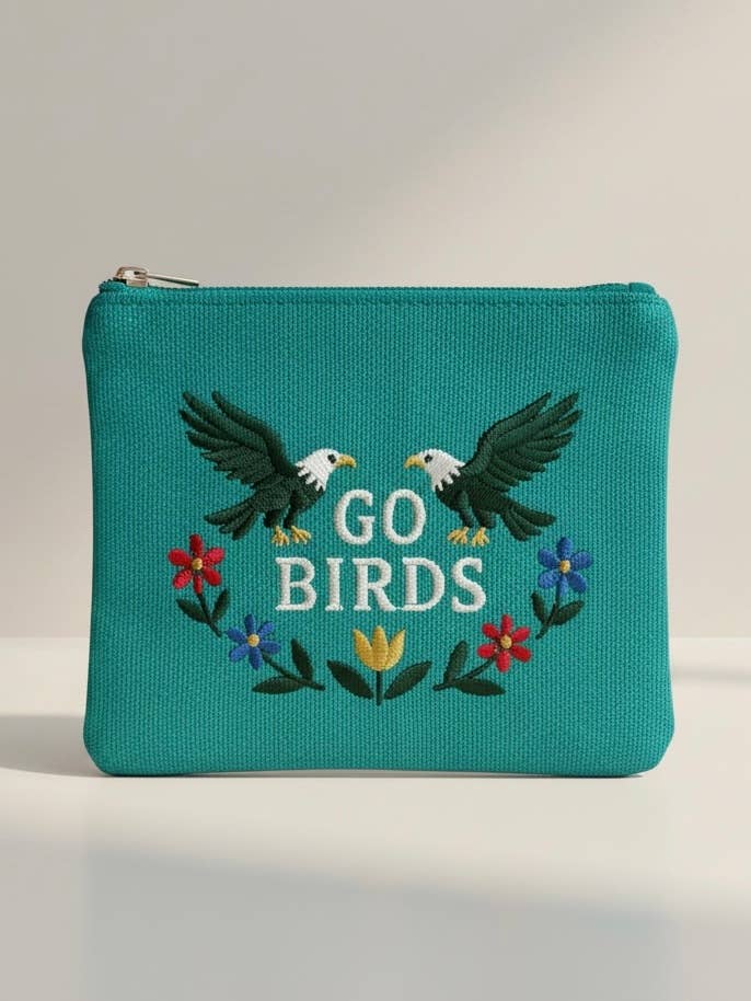 Birds Embroidery Floral Cream Pouch Jewelry Storage Wallet