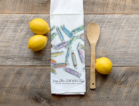 Watercolor Jersey Shore Salt Water Taffy Flour Sack Towel