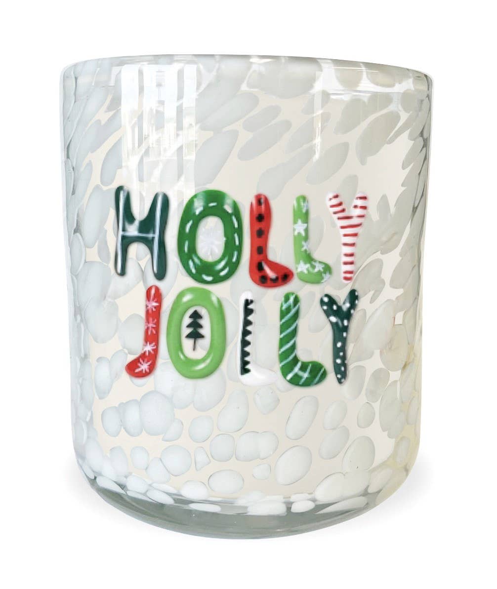 HOLLY JOLLY  Holiday Confetti Hand Painted 12oz Candle