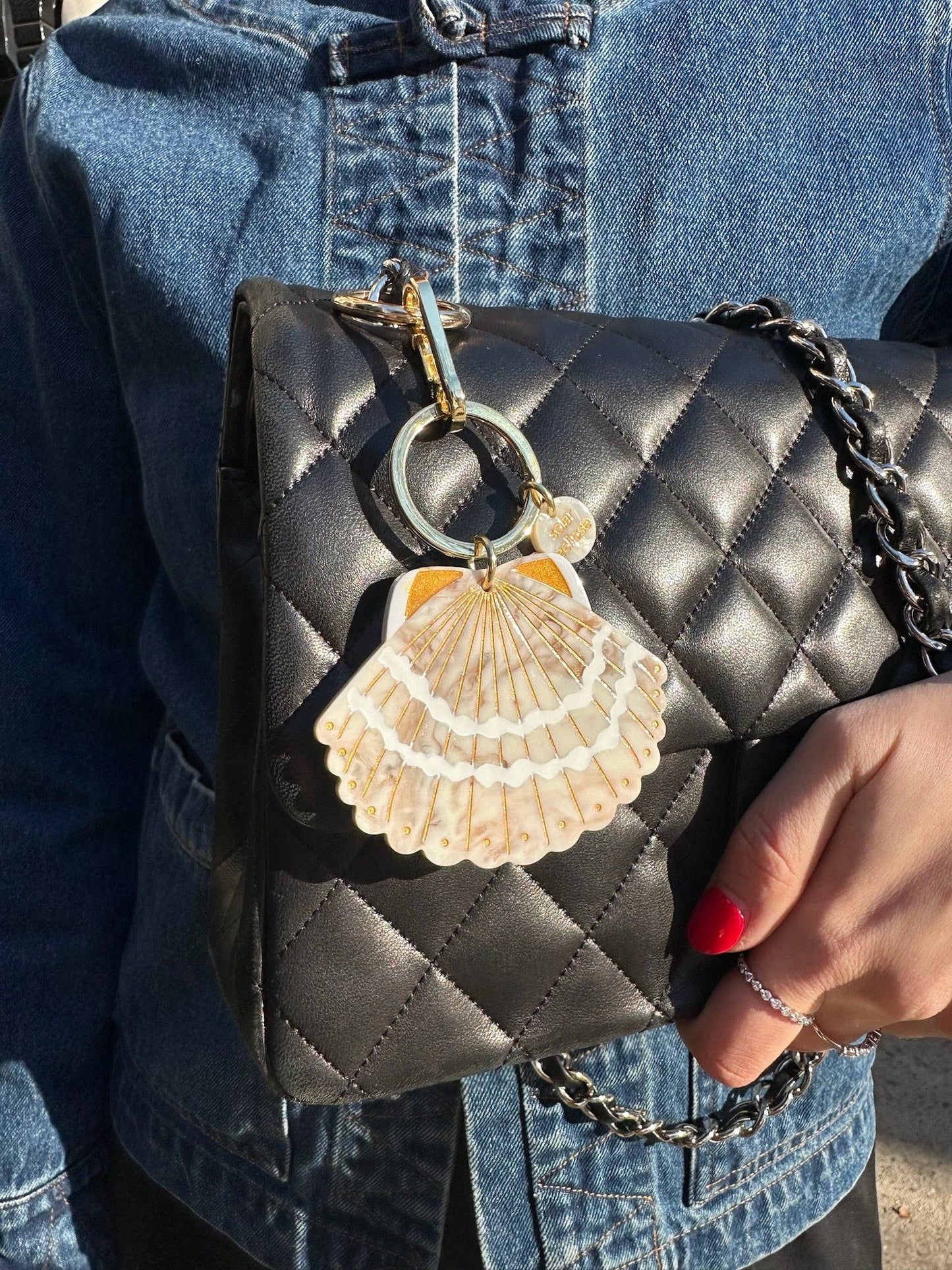 Hand-painted Seashell Bag Charm + Keychain | Eco-Friendly