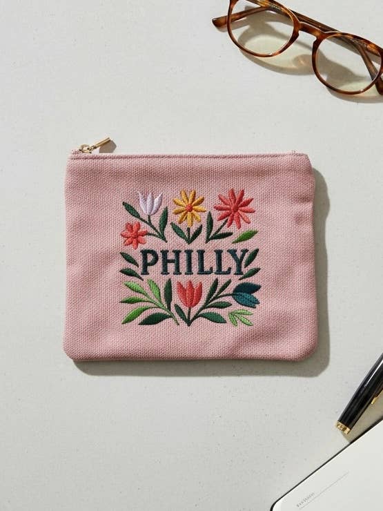 Philly Embroidered Floral Pink Pouch Jewelry Storage Wallet