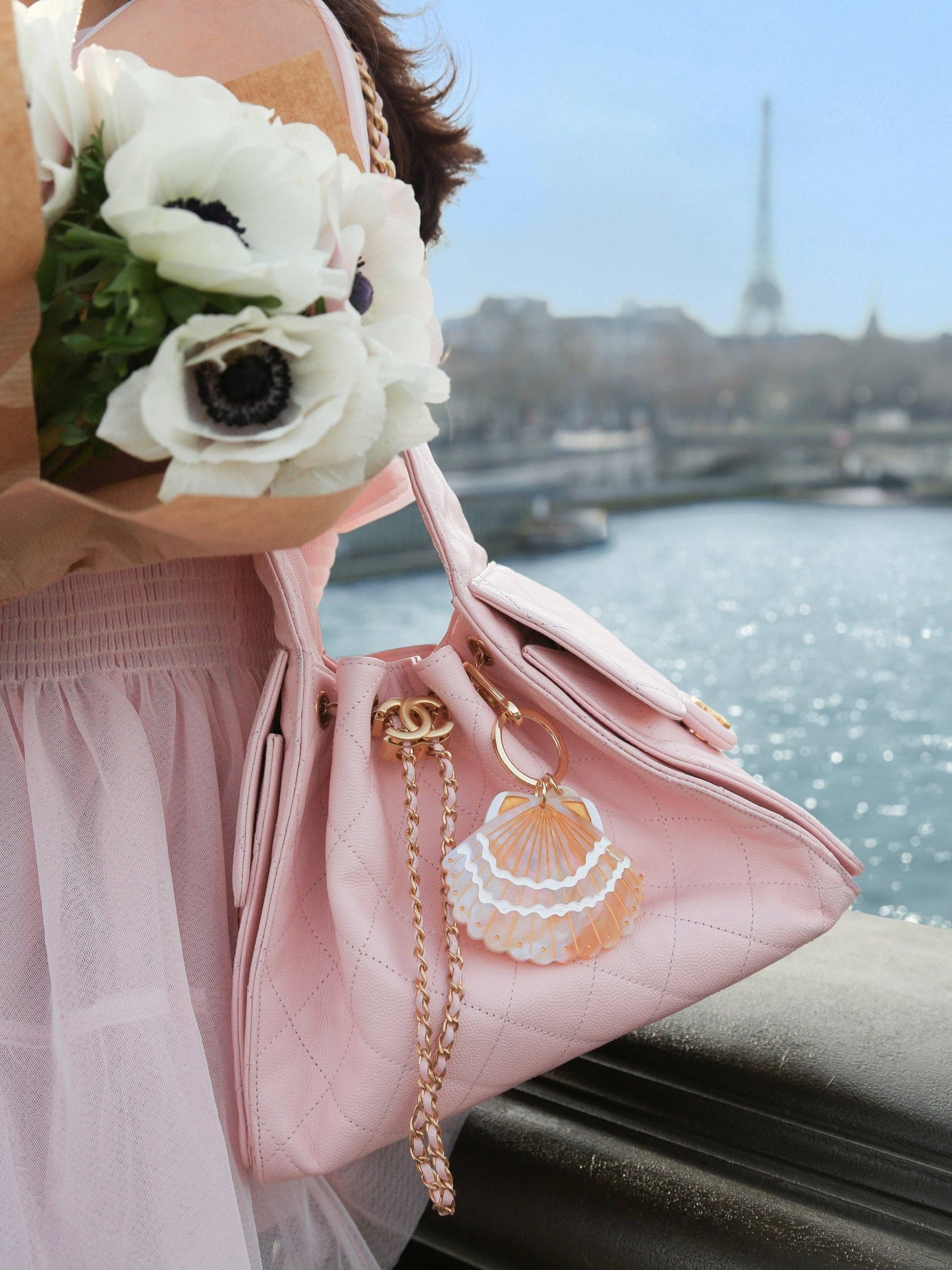 Hand-painted Seashell Bag Charm + Keychain | Eco-Friendly