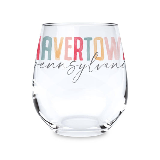 15oz Stemless Wine Glass-Watercolor City Havertown Pennsylvania