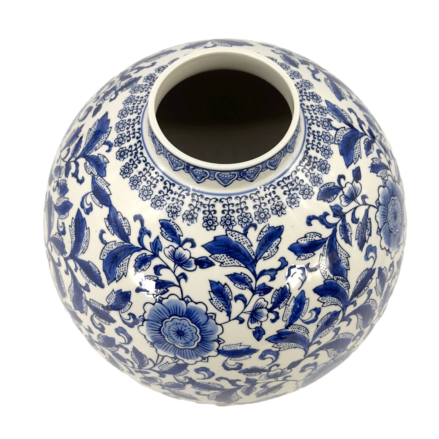 12" Dia Ceramic Globe Chinoiserie Vase Flowers & Home Decor
