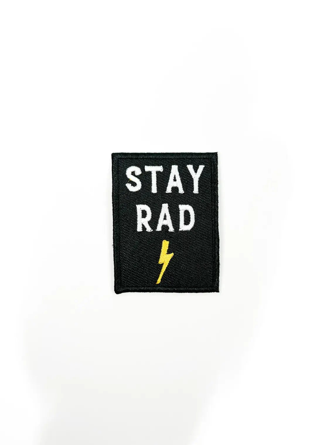Stay Rad Embroidered Iron-On Patch with Lightning Bolt Black