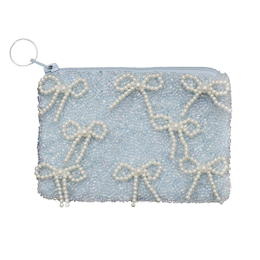 Blue Bow Beaded Pouch