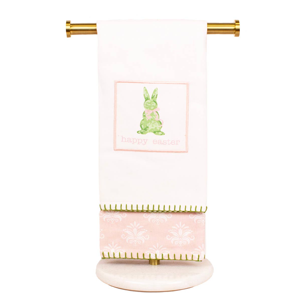 Easter Boxwood Bunny Hand Towels   White/Pink/Multi   20x28   Set of 2