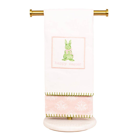 Easter Boxwood Bunny Hand Towels   White/Pink/Multi   20x28   Set of 2