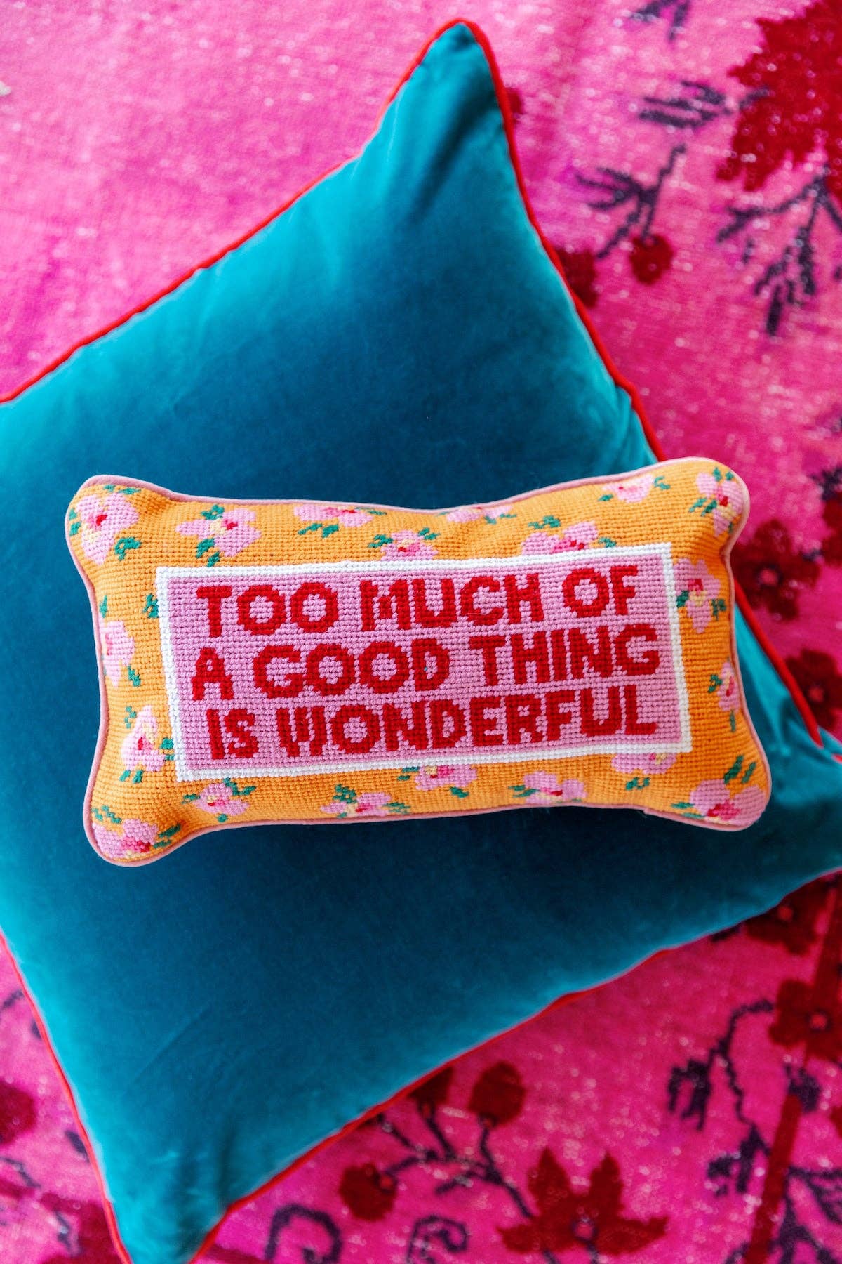 Too Much Needlepoint Pillow