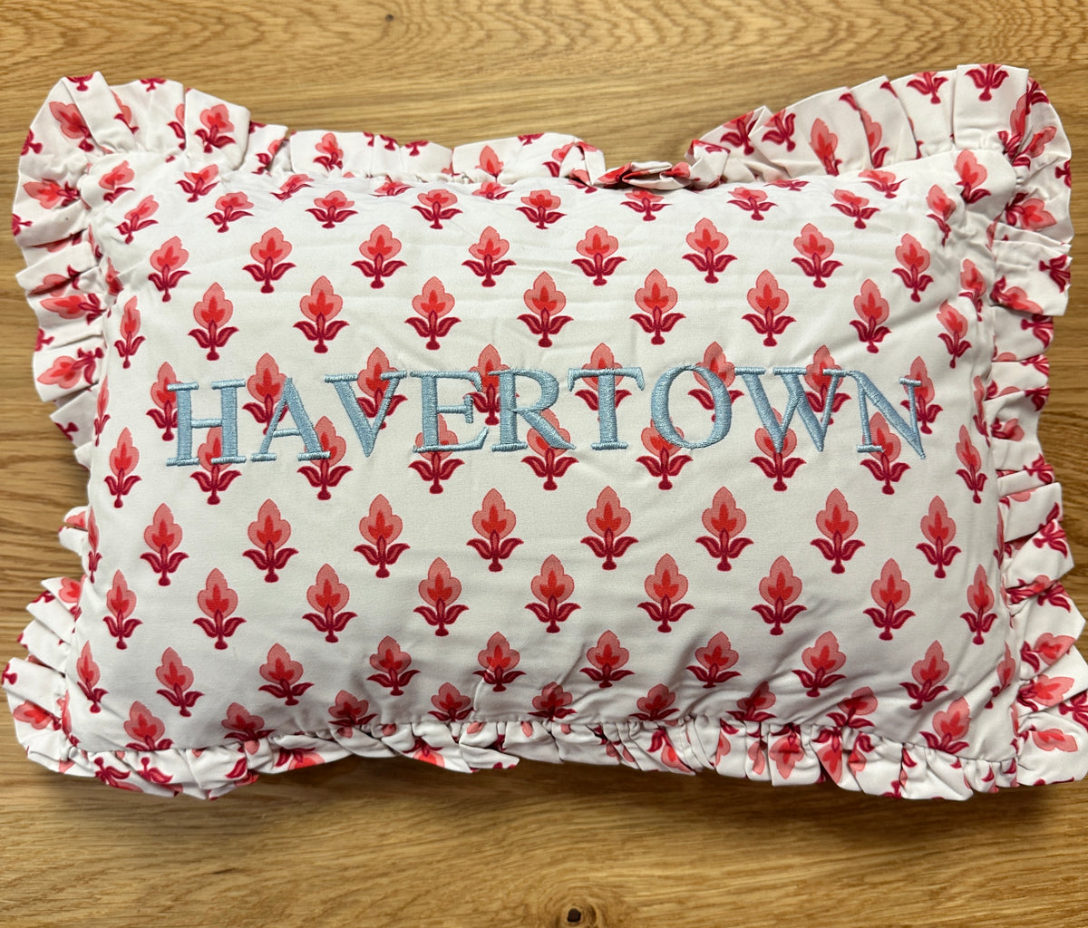 Place Ruffled Embroidered Pillow