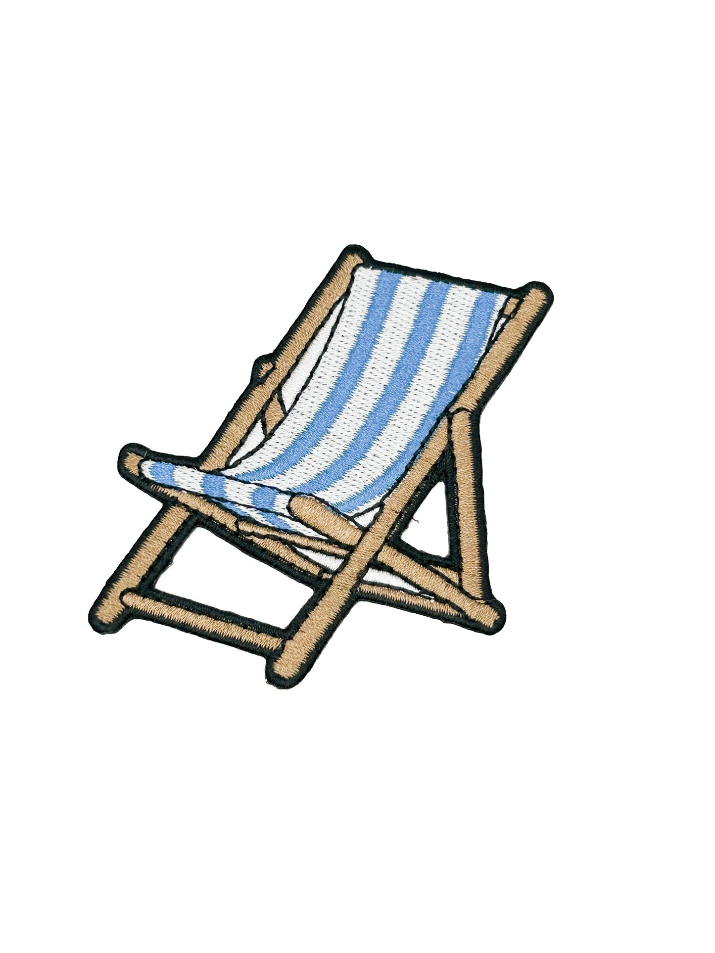 Beach Chair Embroidered Patch Blue White Striped Coastal