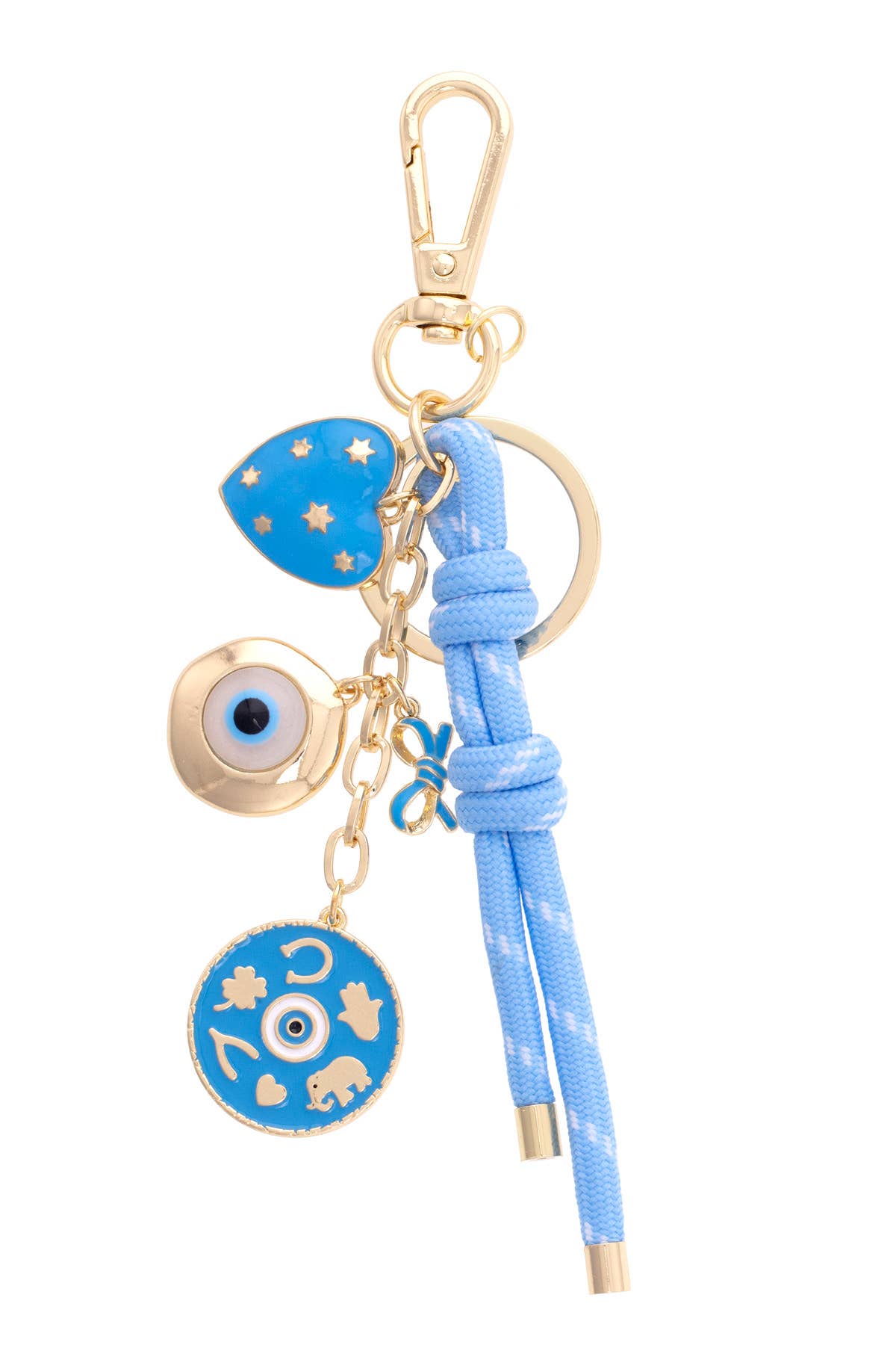 Evil Eye Envy Cluster Bag Charm in Aqua & Shiny Gold