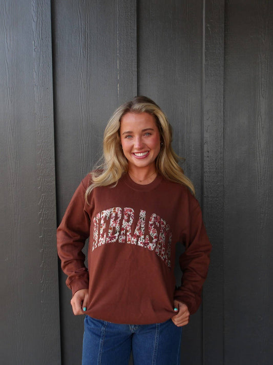 FALL HAVERTOWN BURGUNDY FLORAL CINNAMON BROWN CREW