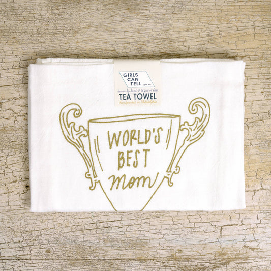 World's Best Mom Trophy Tea Towel