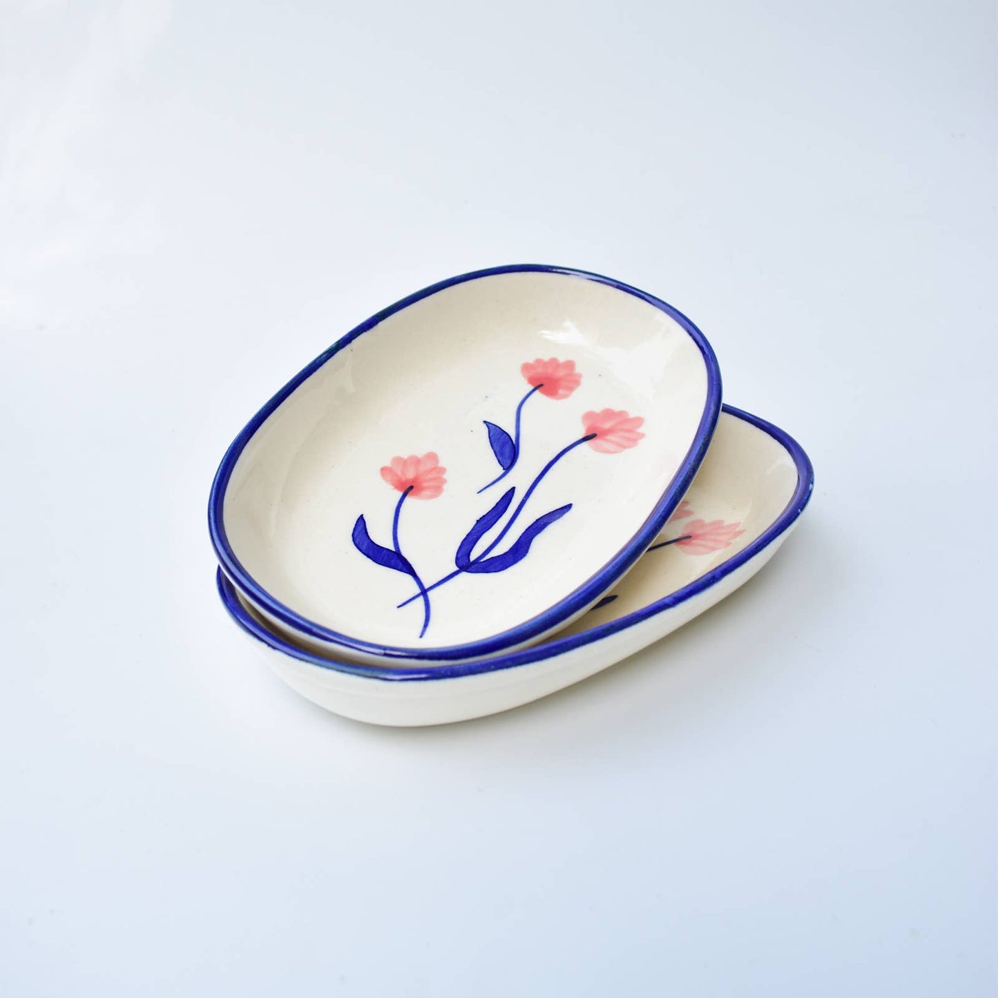Handmade Ceramic Serving bowl - Camellia, 1.5 x 8 x 4 Inches