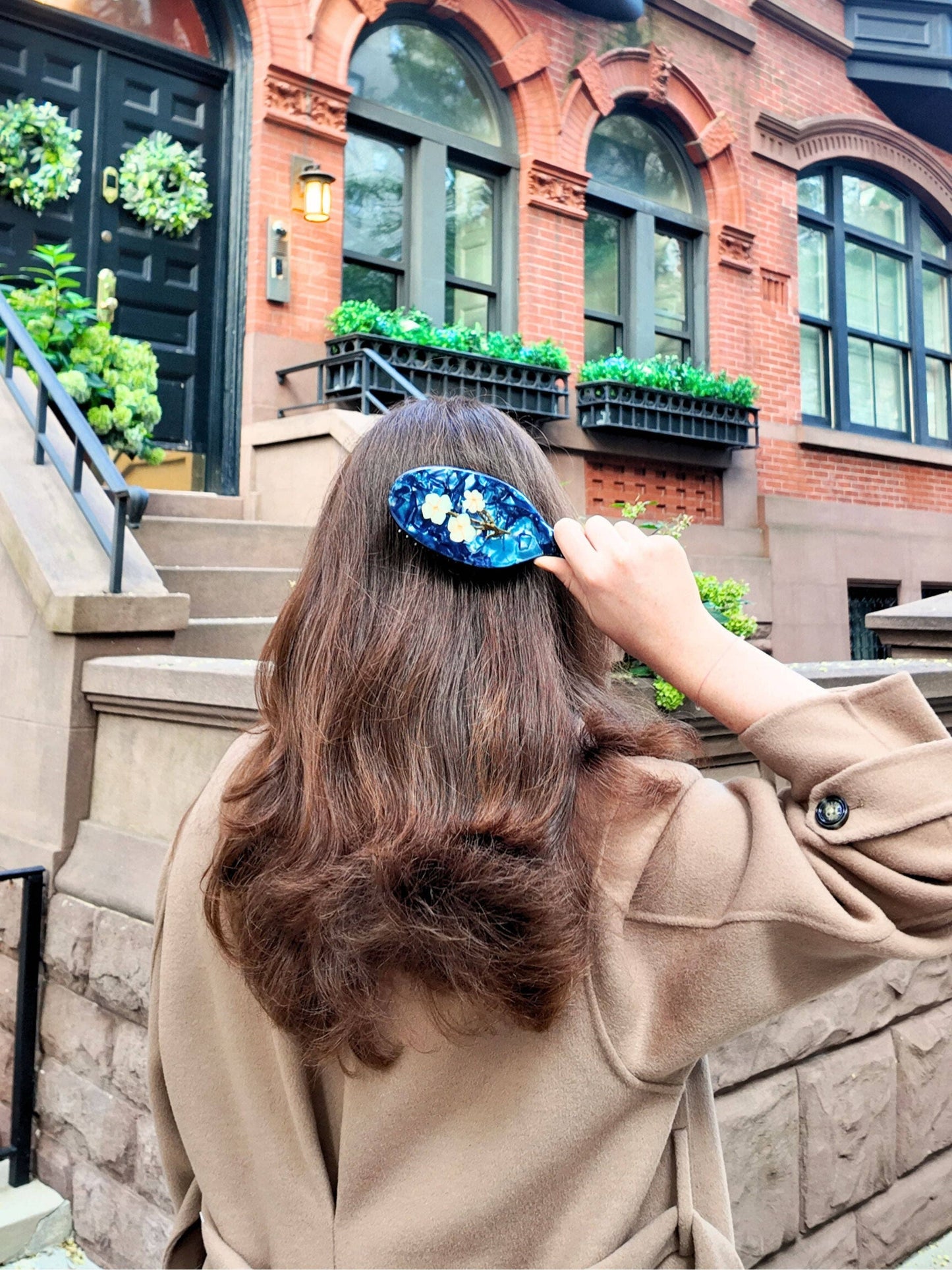 White Flowers Hand-painted Hair Brush