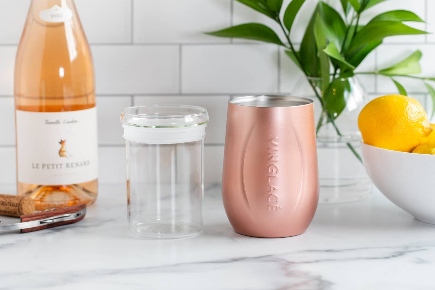 Rose Gold Stemless Wine Glass