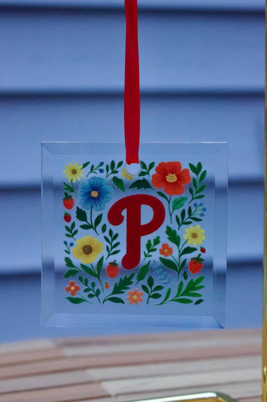 Floral Philadelphia Phillies Glass Ornament