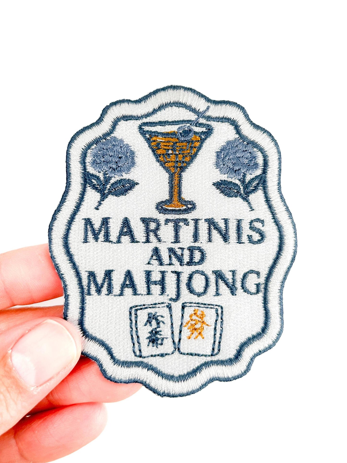 Martinis and Mahjong Patch Embroidered Iron-On Game Night