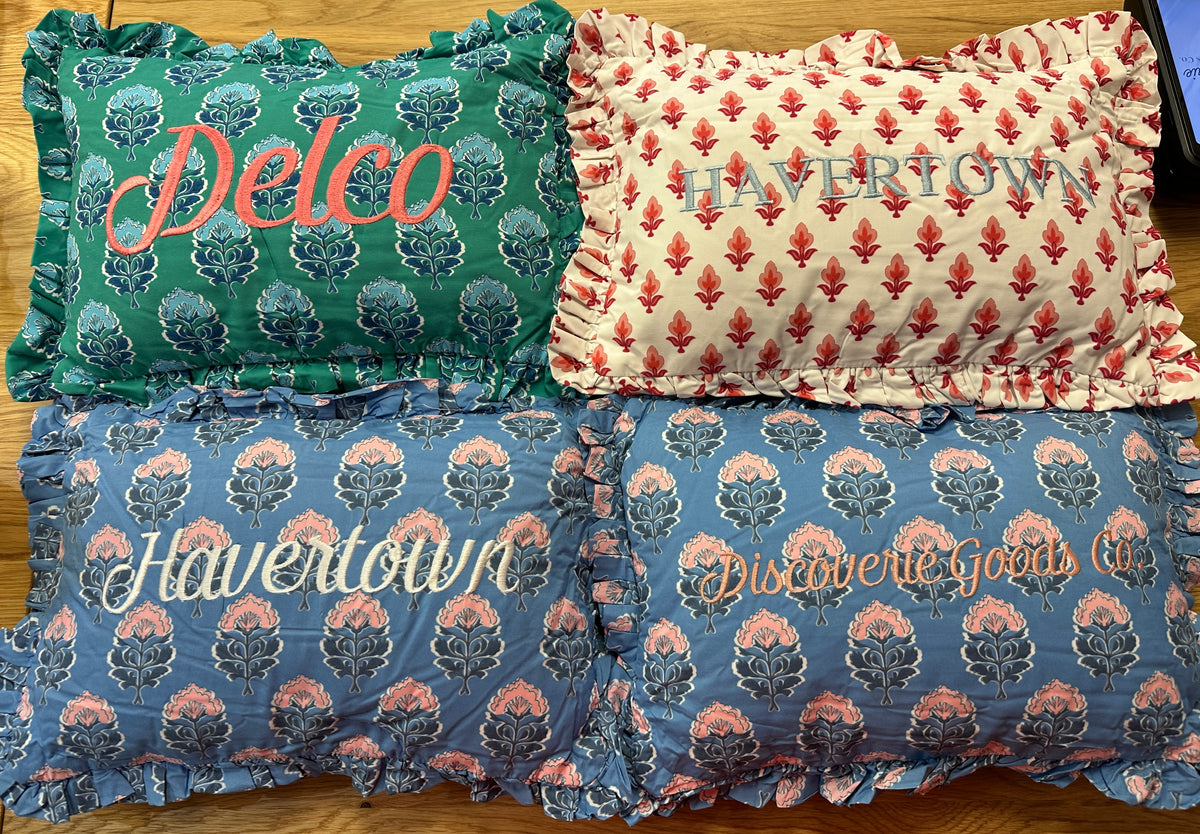 Place Ruffled Embroidered Pillow