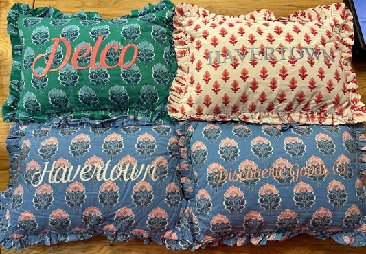 Place Ruffled Embroidered Pillow
