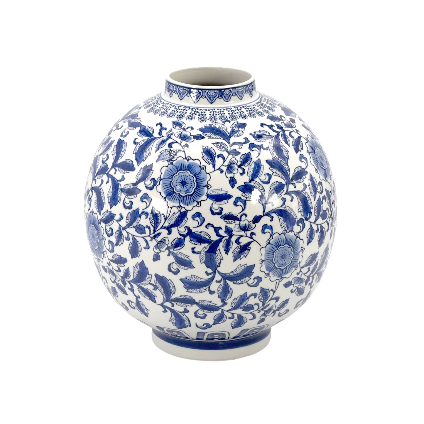 12" Dia Ceramic Globe Chinoiserie Vase Flowers & Home Decor