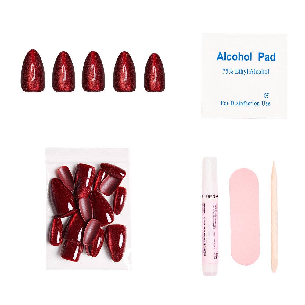 Ruby Slipper Press-On Nails | Short Almond Sparkle Red